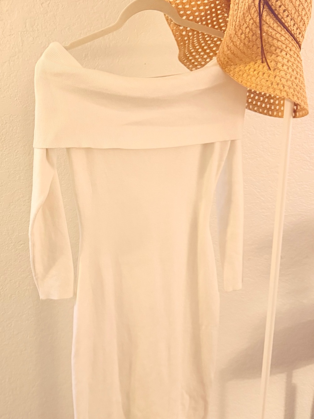 Off-Shoulder Midi Dress in White